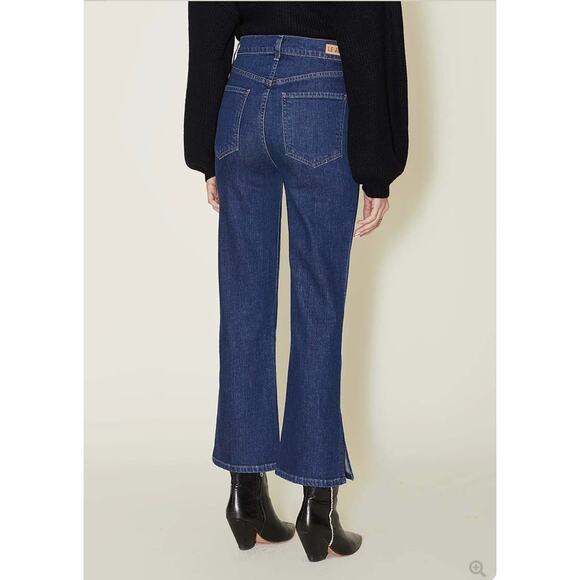 Le Jean Stella Flare Jeans Blue Denim High Rise Side Slit Crop Sz 26 - Picture 3 of 12